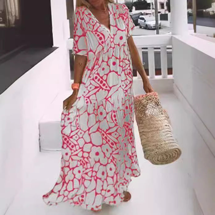 Damen Maxikleid mit elegantem V-Ausschnitt und fließendem Schnitt R&B