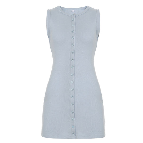 Damen ärmelloses Kleid mit durchgehender Knopfleiste und figurbetontem Schnitt R&B