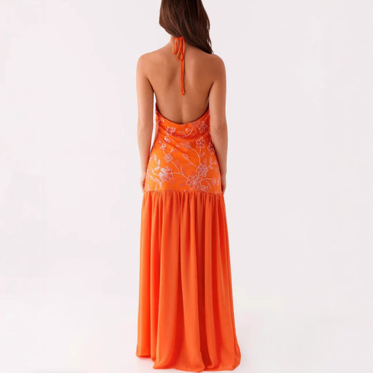 Damen Elegantes Maxikleid mit floralem Print und schwingendem Rock R&B