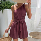 Damen Einseitiger Jumpsuit mit tailliertem Gürtel und fließendem Schnitt R&B