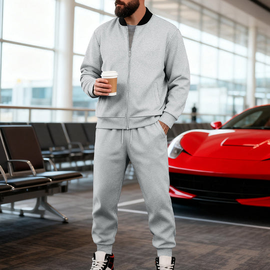 Herren nan sportlicher Freizeitanzug aus weicher Baumwollmischung mit Reißverschlussjacke und elastischer Jogginghose R&B