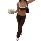 Damen sportliches Flared Set mit Crop-Top und bindbarem Bund R&B