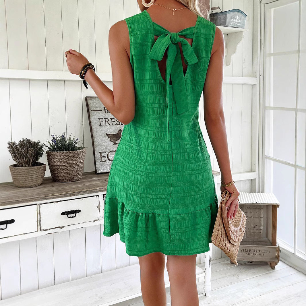 Damen lässiges Kurzkleid mit Rüschensaum und strukturierter Oberfläche R&B