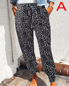 Damen nan lässige Leoparden-Print Jogginghose mit Tunnelzug, Eingrifftaschen und elastischen Bündchen R&B