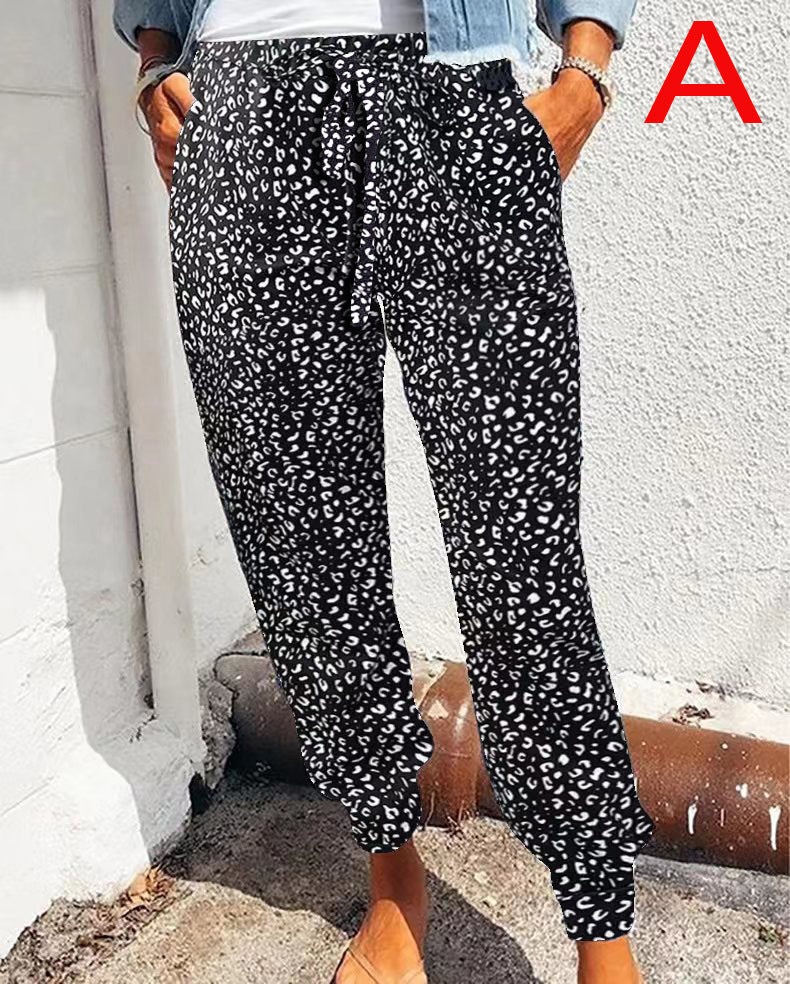 Damen nan lässige Leoparden-Print Jogginghose mit Tunnelzug, Eingrifftaschen und elastischen Bündchen R&B
