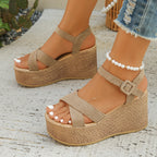 Damen elegante Plateau-Sandalen mit verstellbarem Riemen und komfortablem Fußbett R&B