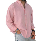 Herren nan leichtes Baumwoll-Leinen-Hemd mit Button-Down-Kragen und entspannter Relaxed-Fit R&B
