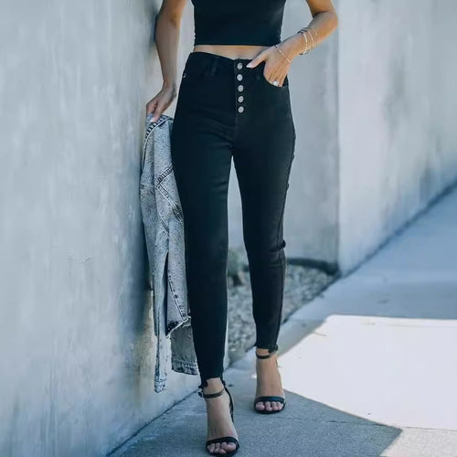Damen Hochtaillierte Skinny Jeans mit knöpfbarem Bund und figurbetontem Schnitt R&B