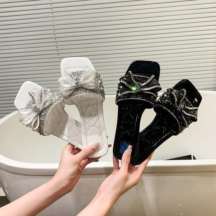 Damen Glamouröse Riemchen-Sandalen mit funkelnder Schleifen-Applikation R&B
