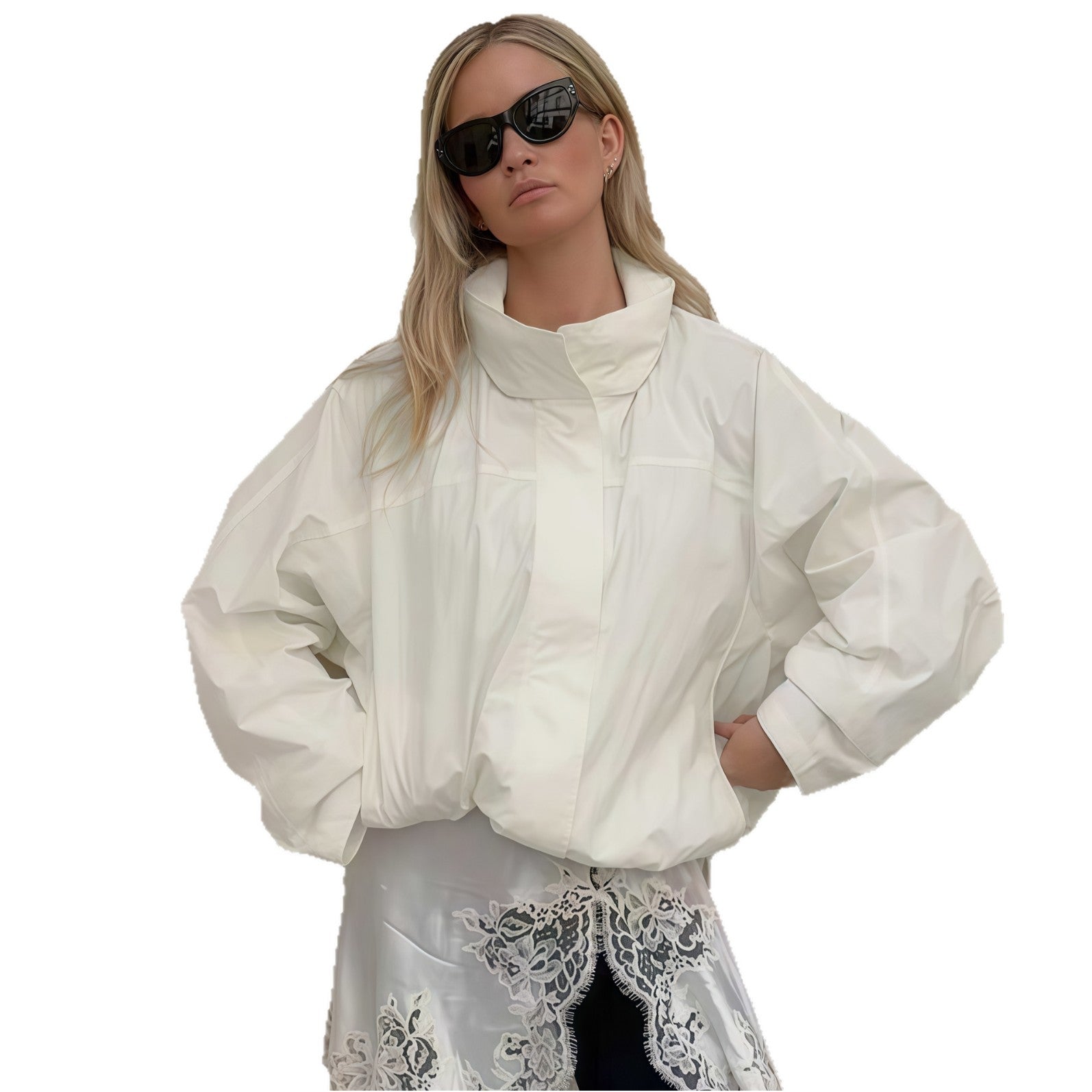 Damen Funktionale Oversized-Jacke mit hohem Kragen und innovativem Design R&B