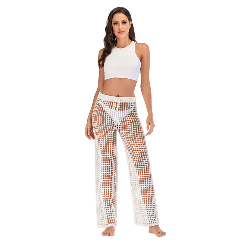 Damen Häkel Strandhose mit hoher Taille und weitem Schnitt R&B