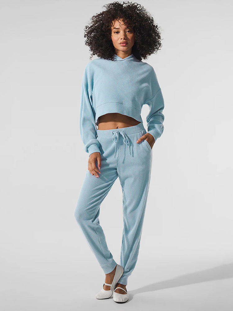 Damen entspanntes Crop-Sweatshirt und bequeme Jogginghose Set R&B