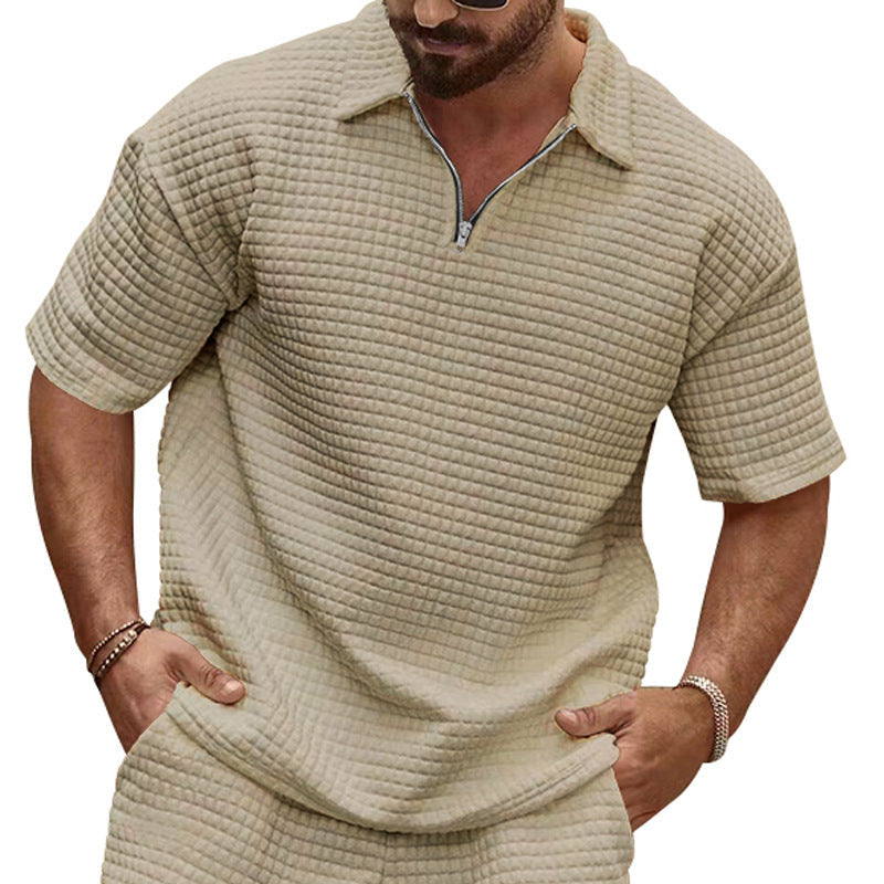 Herren Kurzarm-Henley-T-Shirt mit strukturiertem Design und modischem Kragen R&B