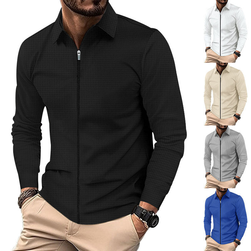 Herren Sportliches Langarm-T-Shirt mit Reißverschluss und atmungsaktiver Struktur R&B