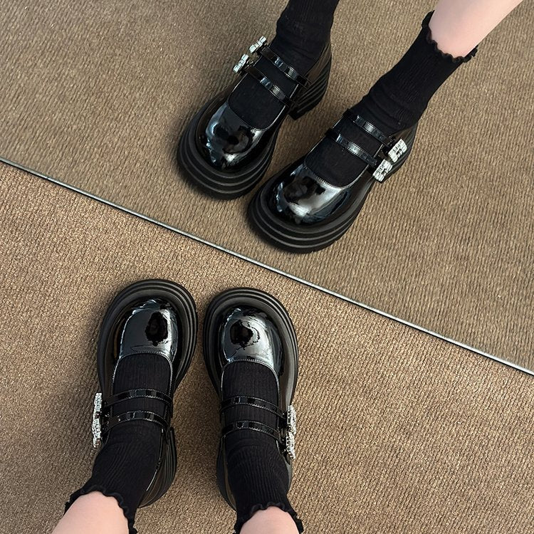 Damen Plateau-Ballerinas mit doppelt verstellbarem Riemen und glitzernden Details R&B