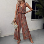 Damen Jumpsuit mit weitem Bein und V-Ausschnitt R&B