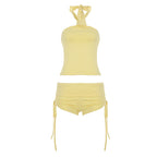 Damen hochwertiges Badeanzug-Set mit verstellbarem Haltertop und Rüschenhosen R&B