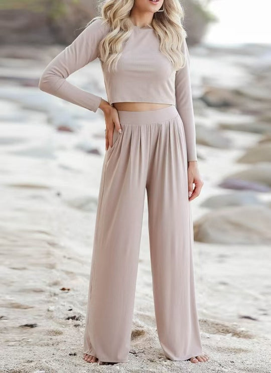 Damen lässiges Set aus cropped Oberteil und weiten Hose R&B