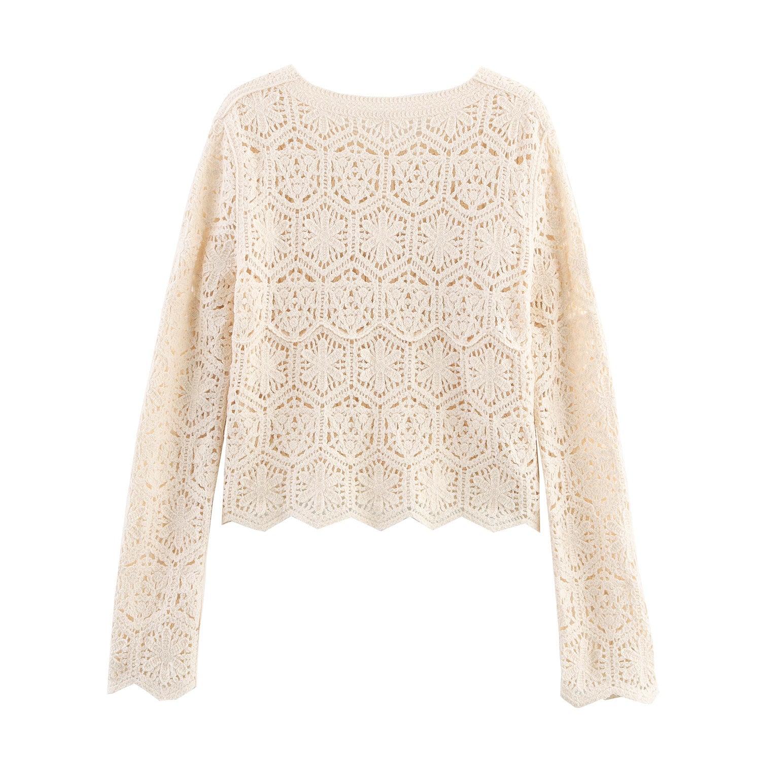 Damen lässige Strickjacke mit floralem Lochmuster und Knopfleiste R&B