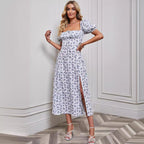 Damen Midi-Kleid mit schulterfreiem Ausschnitt und verspielten Puffärmeln R&B