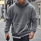 Herren Hoodie aus kuscheligem Teddy-Fleece mit Kängurutasche und breiten Bündchen R&B