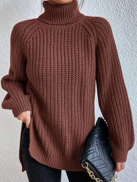 Damen Strickpullover mit hohem Kragen und strukturiertem Wabenmuster R&B