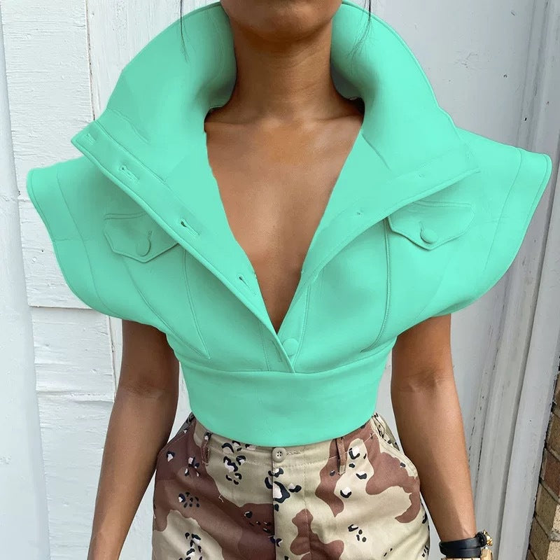 Damen Cropped Blazer mit oversized Kragen R&B