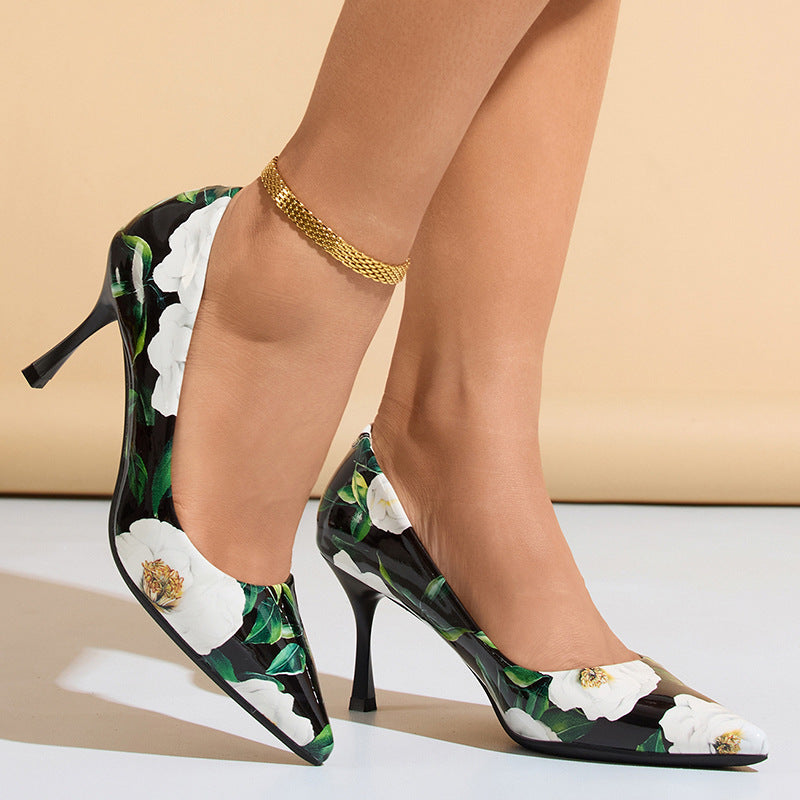 Damen elegante spitze Pumps mit floralem Design und zierlichem Absatz R&B