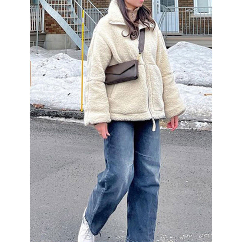 Damen Fleecejacke mit hochschließendem Kragen und Taschen R&B