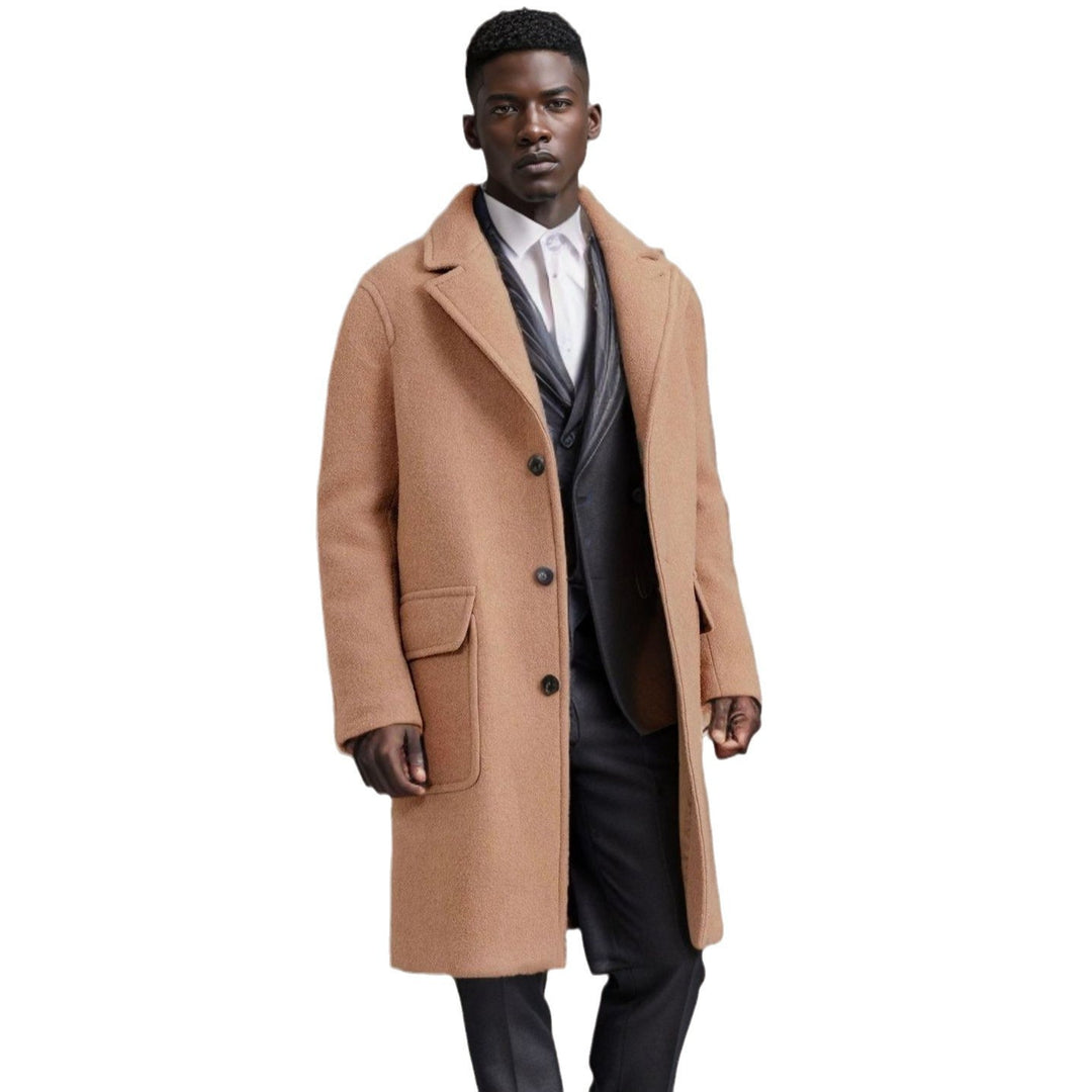 Herren eleganter Wollmantel mit doppelter Knopfreihe und praktischen Eingrifftaschen R&B