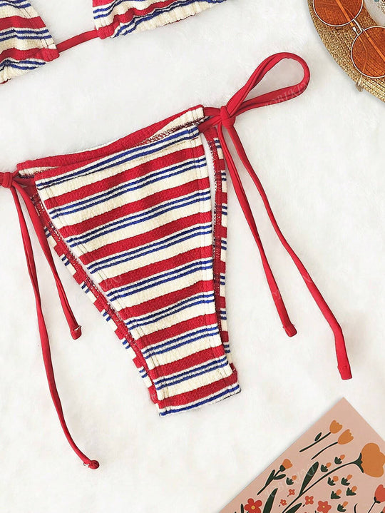 Damen Triangel-Bikini mit buntem Streifenmuster R&B