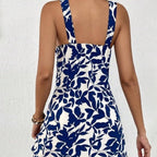 Damen Sommerliches Freizeitkleid mit dekorativem Halsband und floralem Print R&B