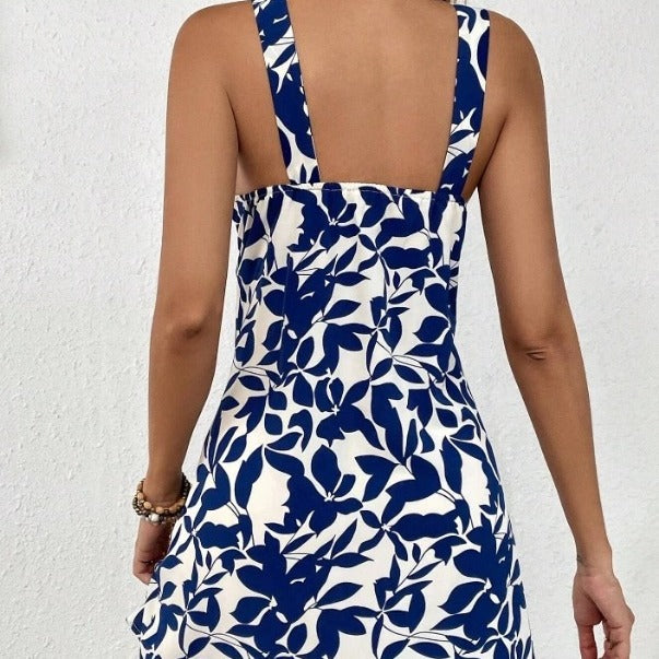 Damen Sommerliches Freizeitkleid mit dekorativem Halsband und floralem Print R&B