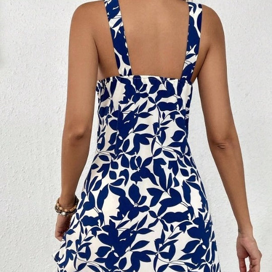 Damen Sommerliches Freizeitkleid mit dekorativem Halsband und floralem Print R&B