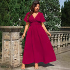 Damen Maxikleid mit tiefem V-Ausschnitt und tailliertem Schnitt R&B
