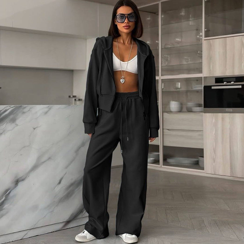 Damen lässiges Set aus cropped Hoodie und weitem Jogginghose R&B