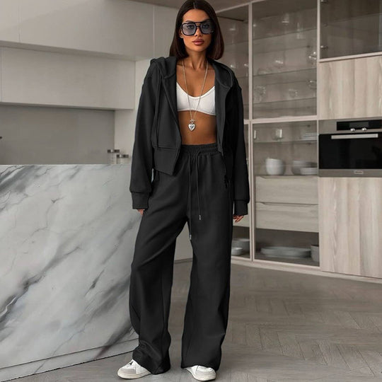 Damen lässiges Set aus cropped Hoodie und weitem Jogginghose R&B