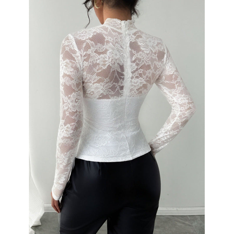 Damen Spitzenbody mit elegantem Stehkragen und langem Arm R&B