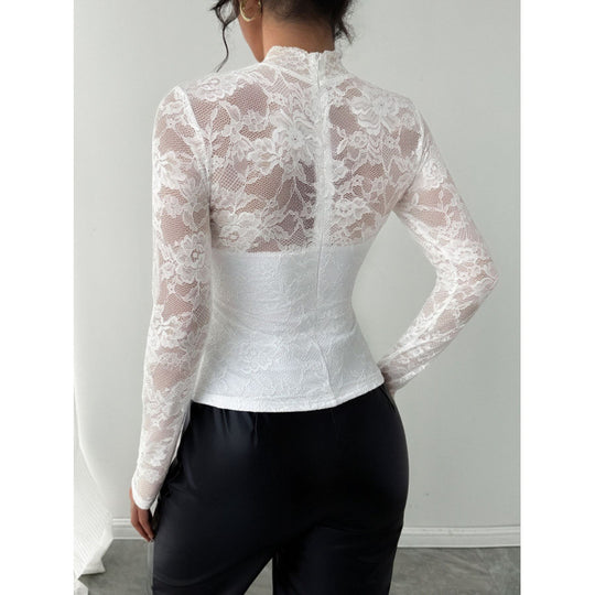 Damen Spitzenbody mit elegantem Stehkragen und langem Arm R&B