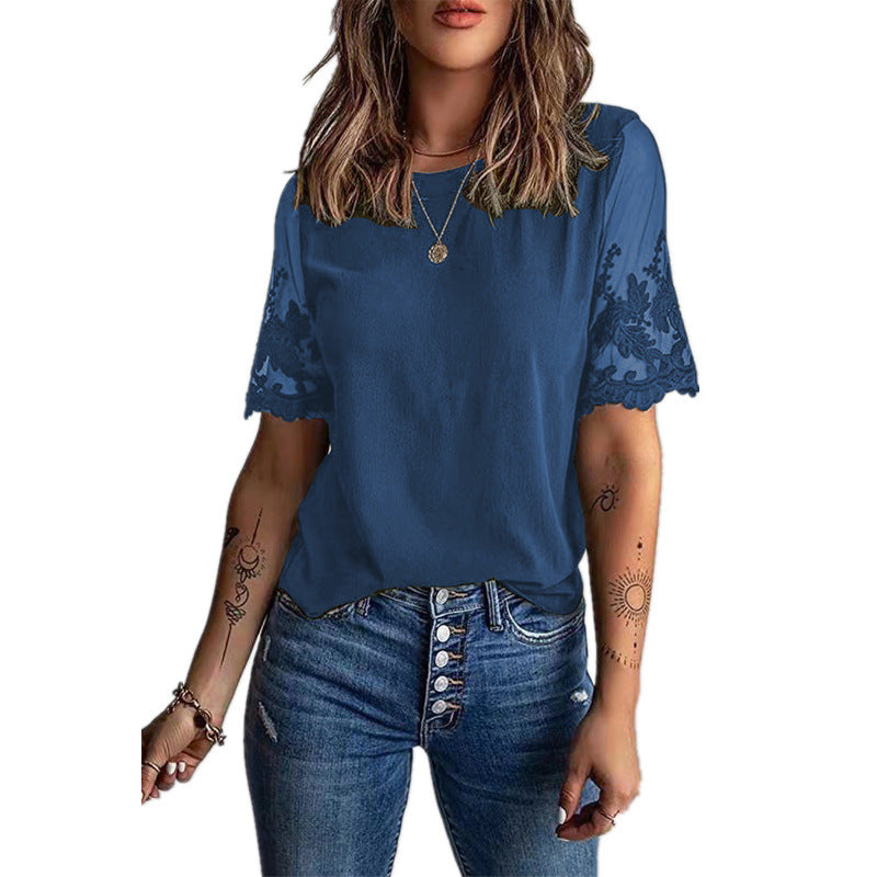 Damen Elegantes T-Shirt mit Spitze an den Ärmeln R&B