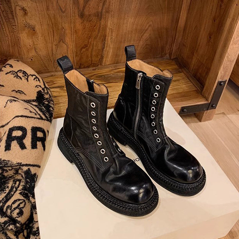 Damen Biker-Stiefel mit modischem Reißverschluss und robustem Profil