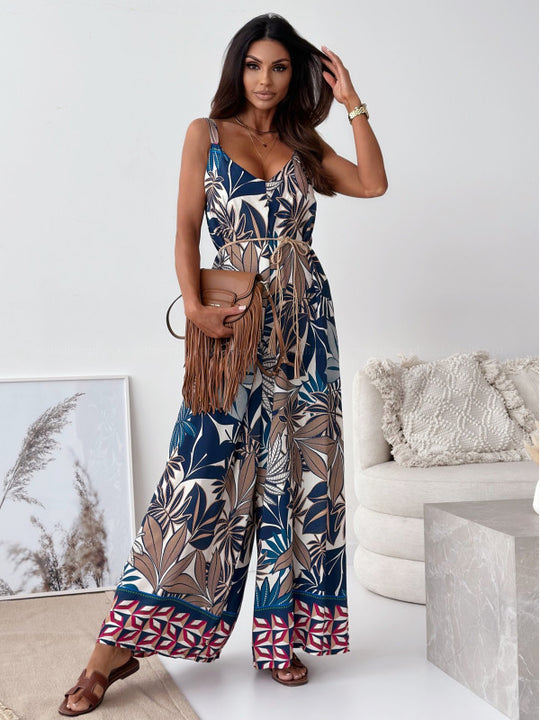 Damen Jumpsuit mit floralem Design und weit geschnittene Beinen R&B