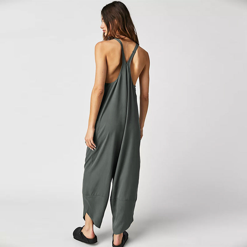 Damen Lässiger Jumpsuit mit weitem Bein und seitlichen Taschen R&B