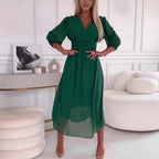 Damen Midikleid mit raffiniertem V-Ausschnitt und Puffärmeln R&B