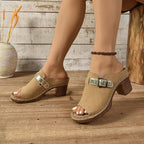 Damen Mokassinsandaletten mit offenem Zehenbereich und modischem Schnallen-Detail R&B