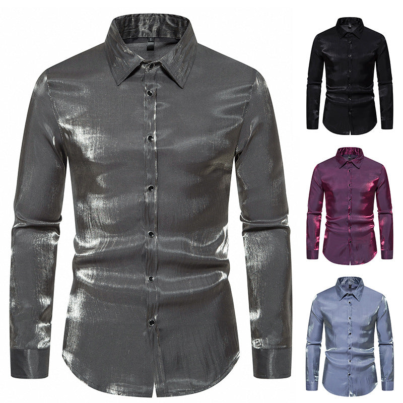 Herren schimmerndes Langarmhemd R&B