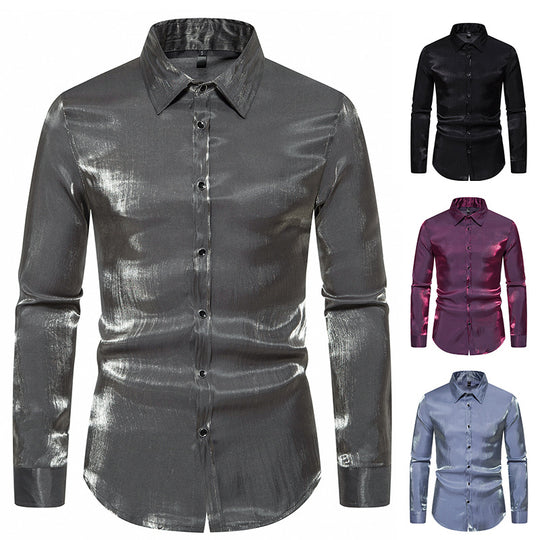 Herren schimmerndes Langarmhemd R&B