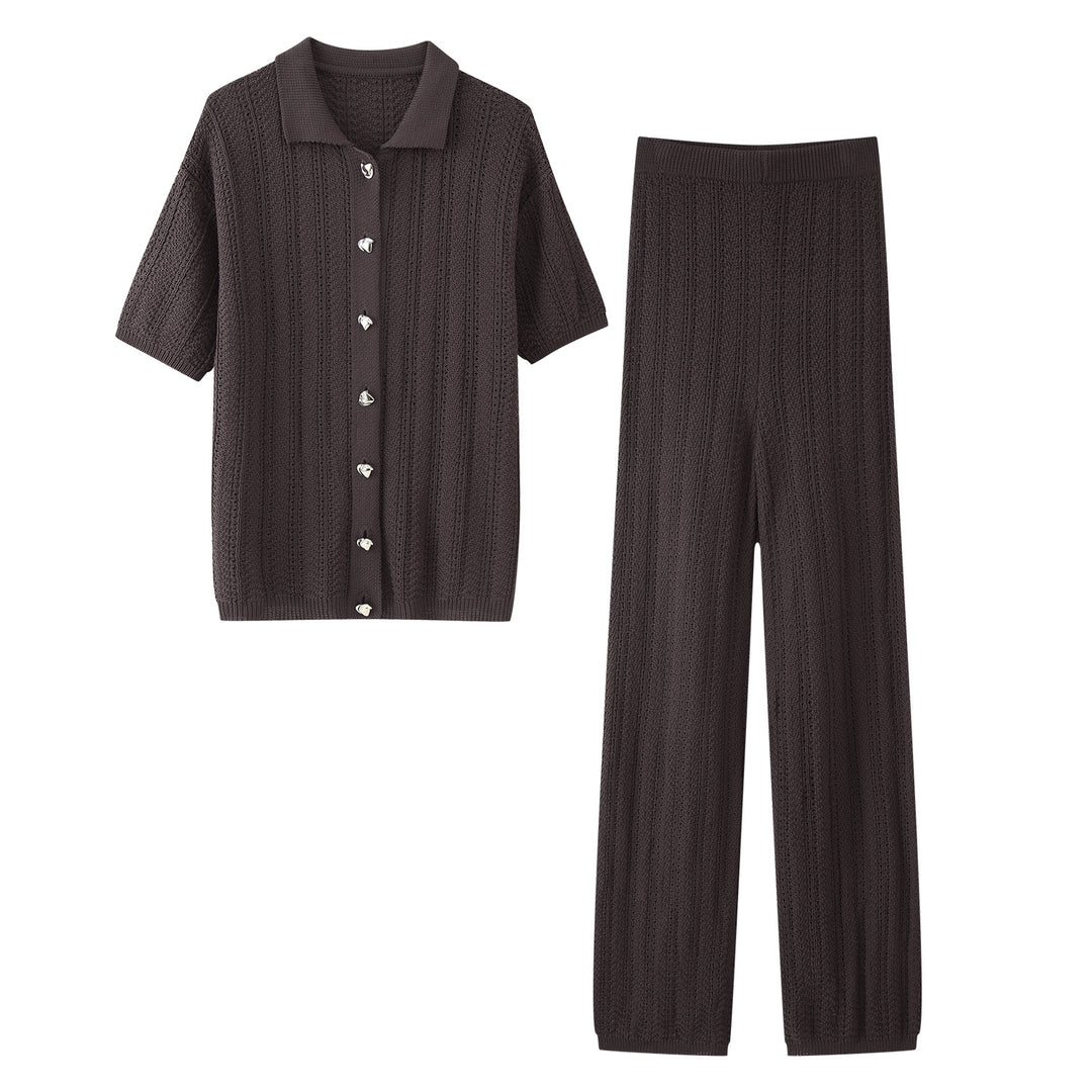 Damen Weite Strickpalazzo-Hose mit Elastischem Bund und Eleganter Struktur R&B