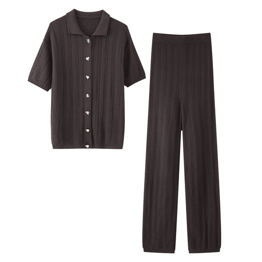 Damen Weite Strickpalazzo-Hose mit Elastischem Bund und Eleganter Struktur R&B