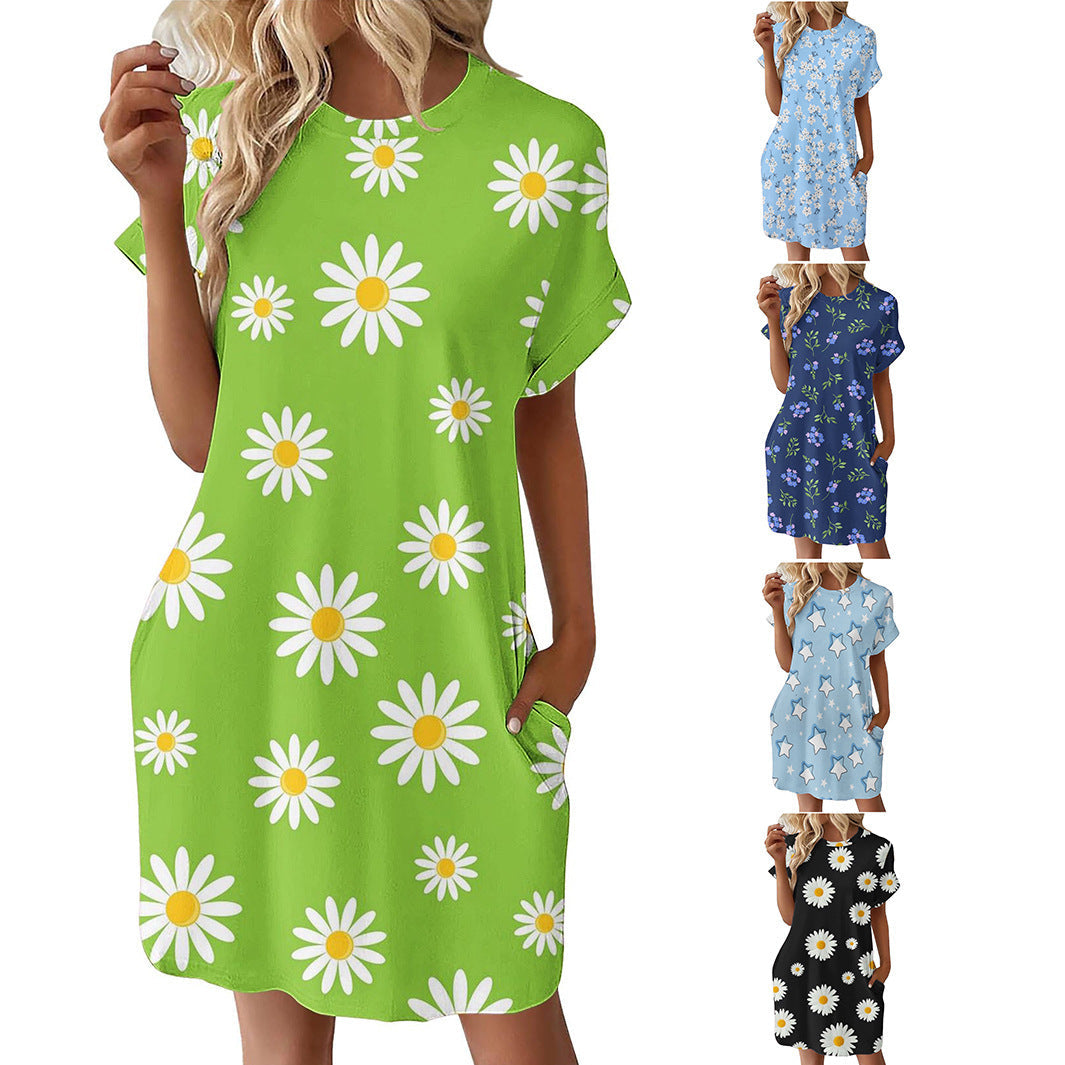 Damen lässiges Sommerkleid mit Blumenmuster und praktischen Taschen R&B